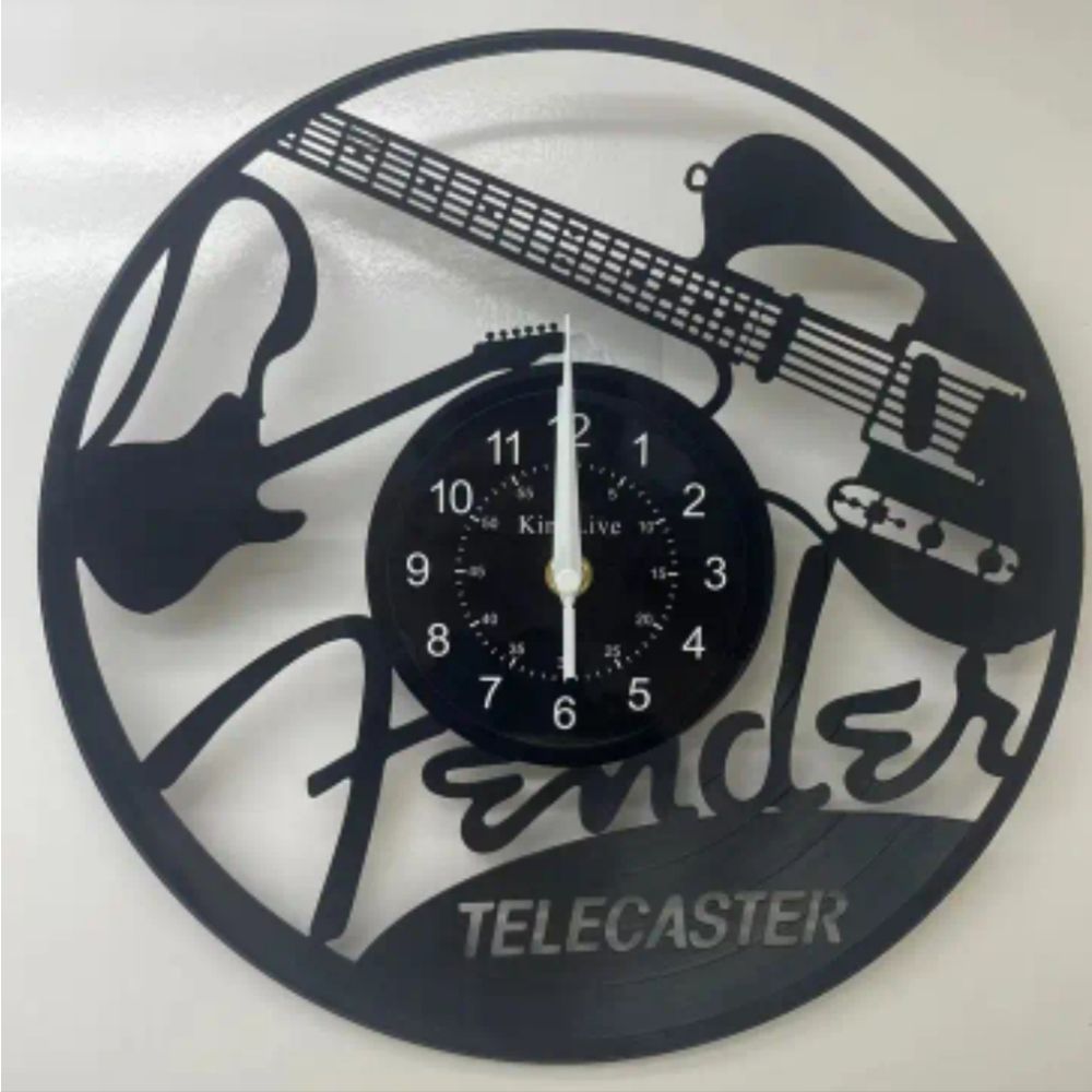 NEW Fender Guitar Vinyl Record Album Cut Wall Clock Rock & Roll‎ Band Gui…